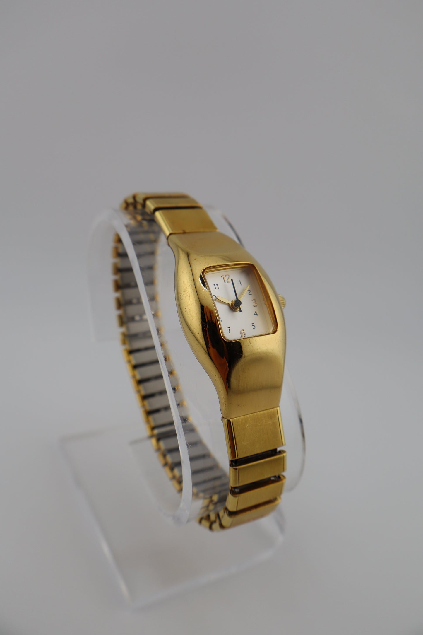 Vintage Timex Tank 1990's Gold-Tone Women's Watch w/ Integrated Expansion Band