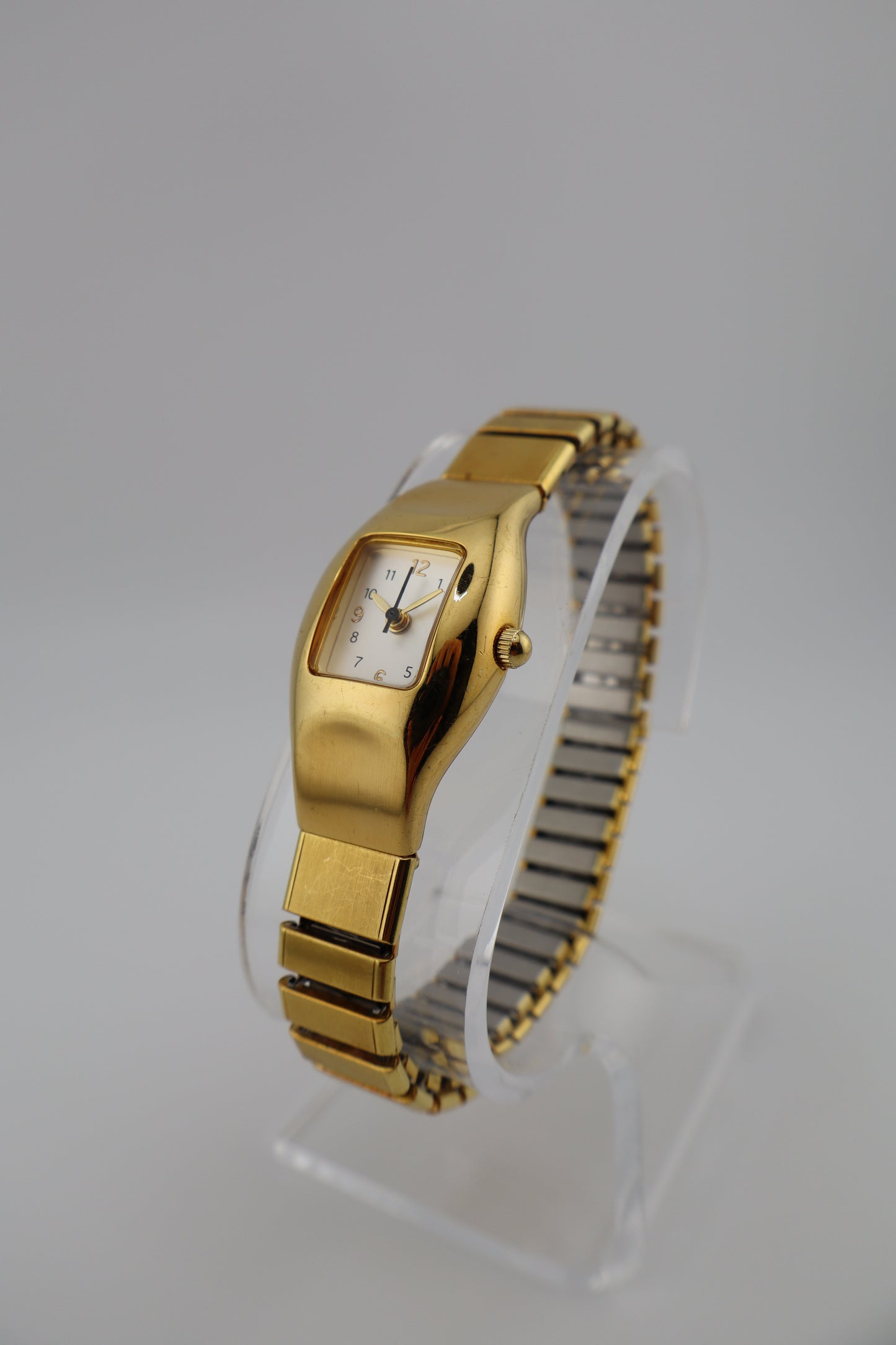 Vintage Timex Tank 1990's Gold-Tone Women's Watch w/ Integrated Expansion Band