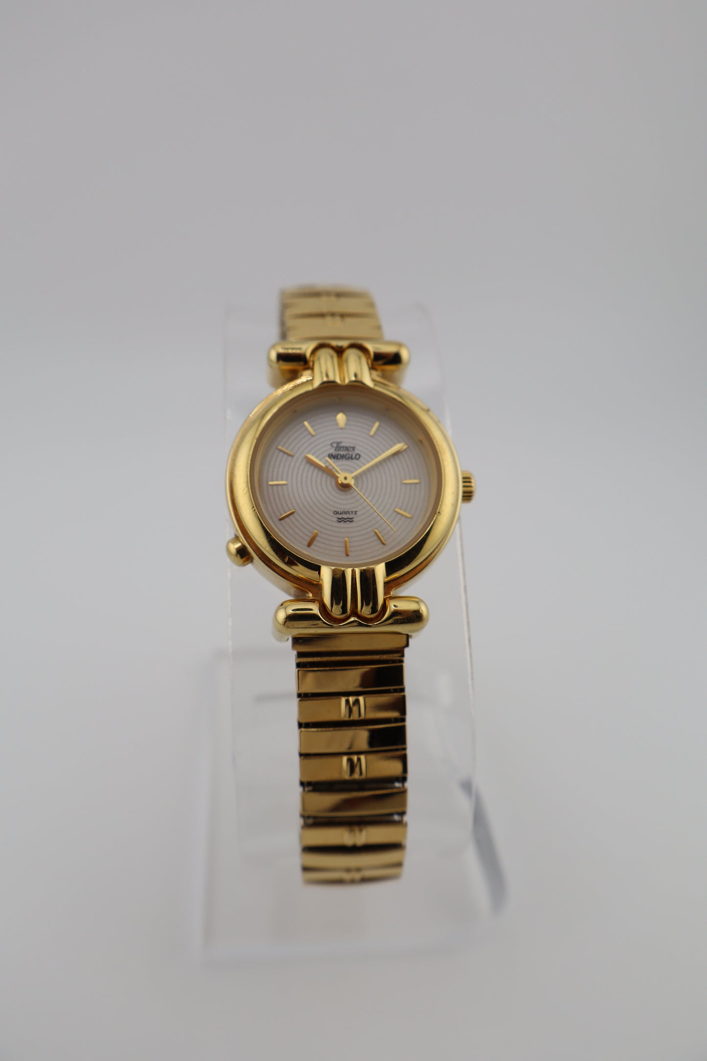 Vintage 1990s Timex Indiglo Gold-Tone Detailed Dial Quartz Women's Watch w/ Expansion Band