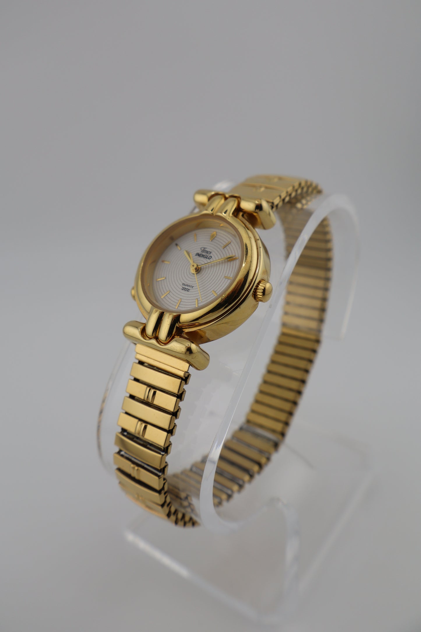 Vintage 1990s Timex Indiglo Gold-Tone Detailed Dial Quartz Women's Watch w/ Expansion Band