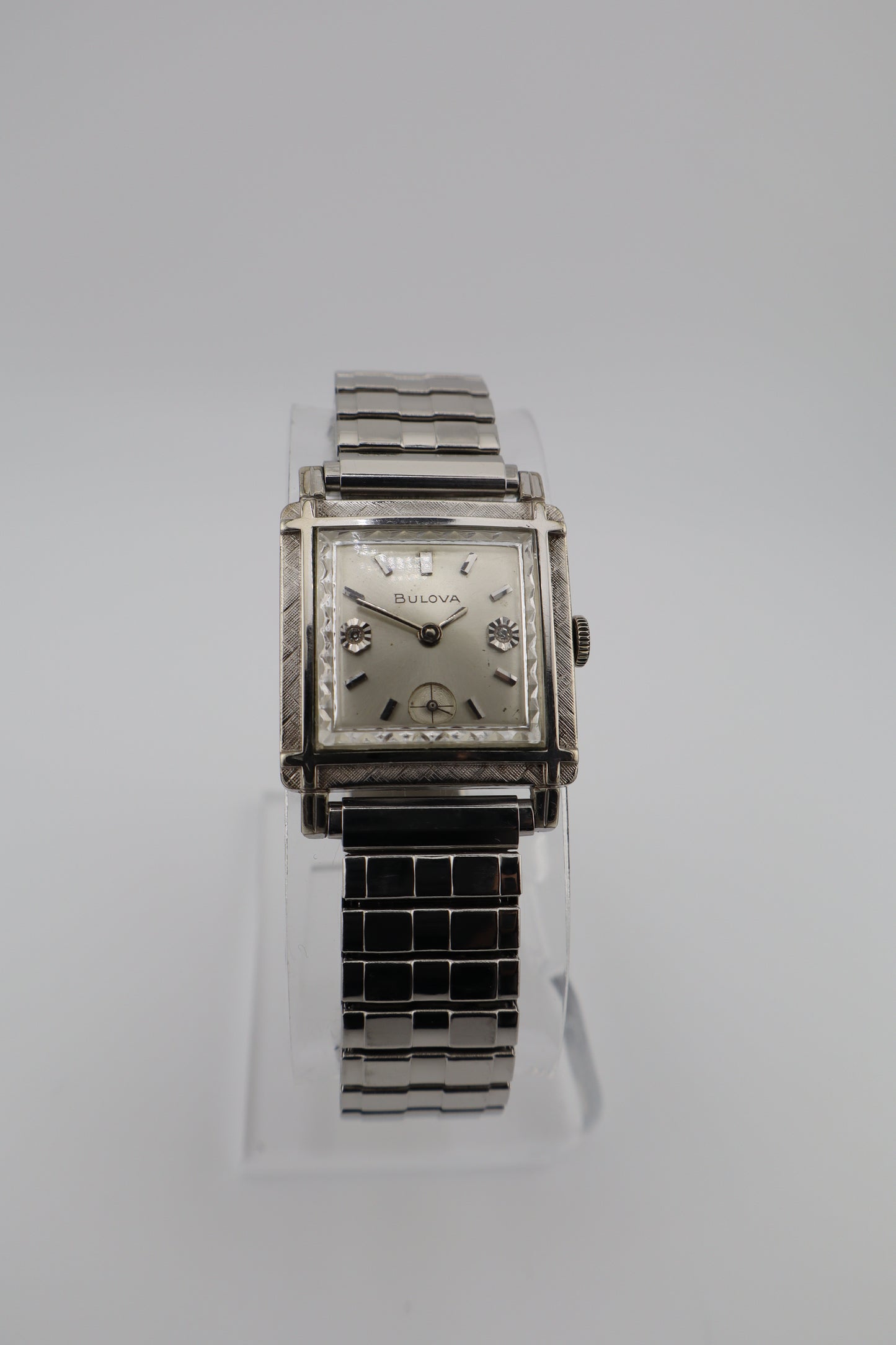 Vintage Bulova 1964 'Diamond Excellency' 10K White GF Florentine Bezel Manual Wind Men's Watch
