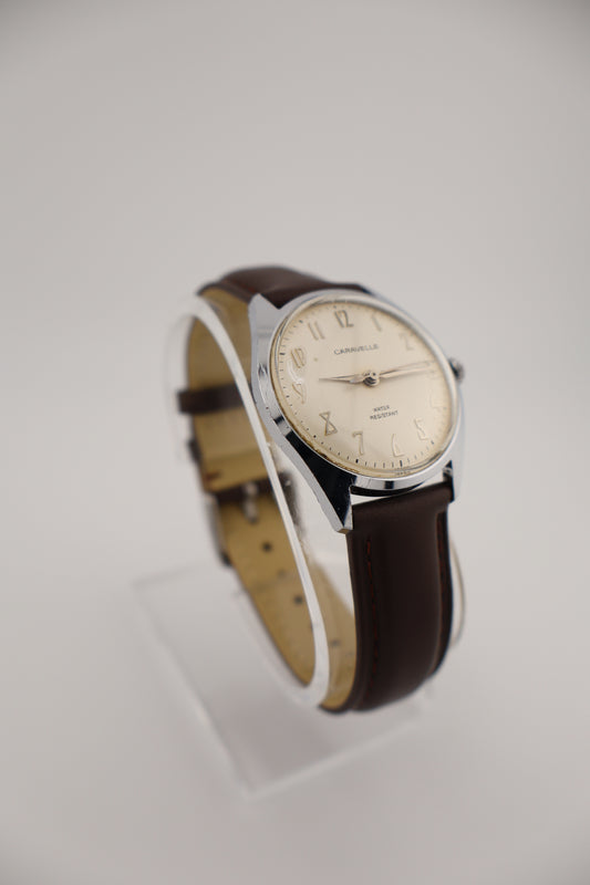 Vintage 1969 Caravelle Cream Dial Wind-Up Mechanical Men's Watch - New Band