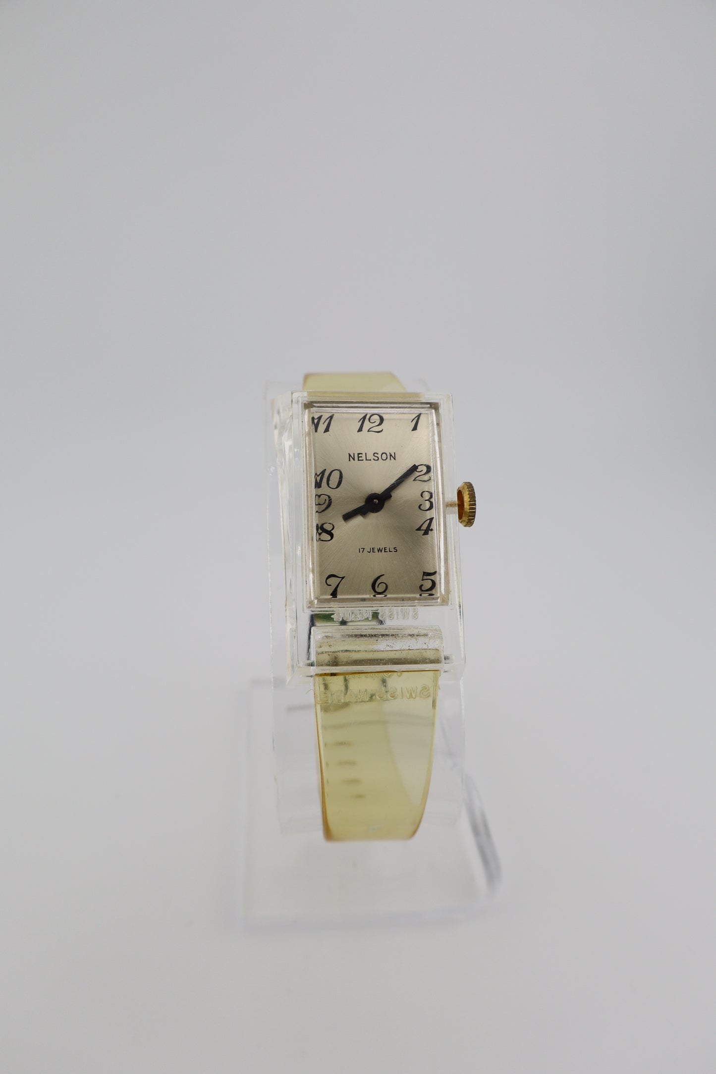 Vintage 1970s Nelson 17-Jewel Manual Wind Men’s Watch with Clear Case