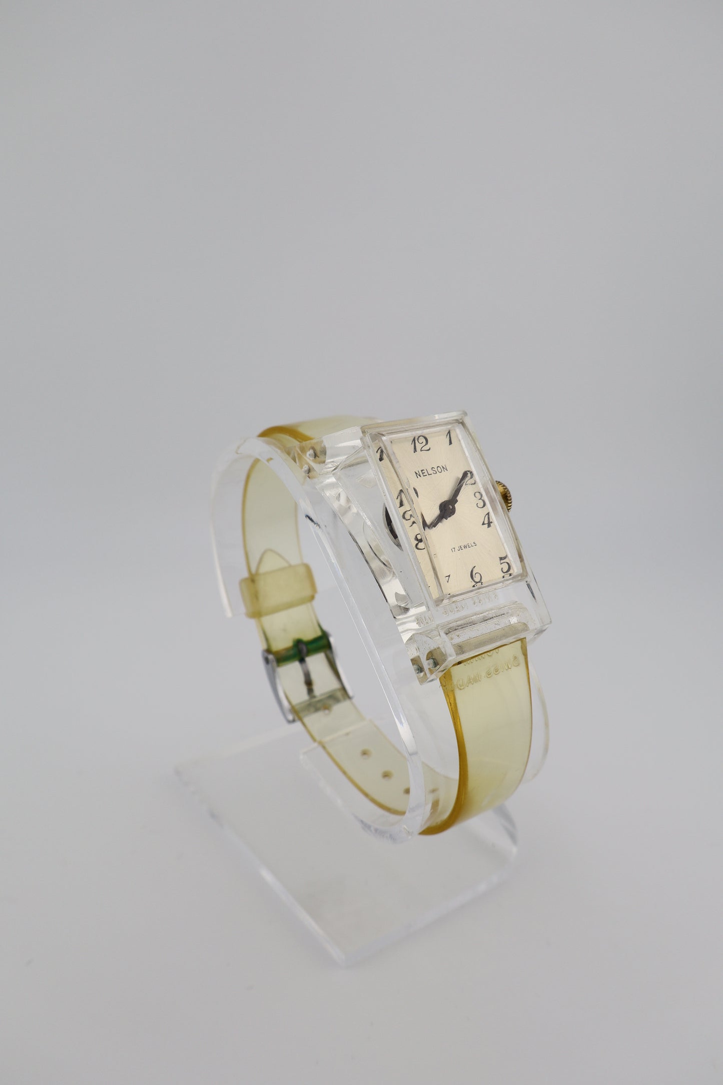 Vintage 1970s Nelson 17-Jewel Manual Wind Men’s Watch with Clear Case