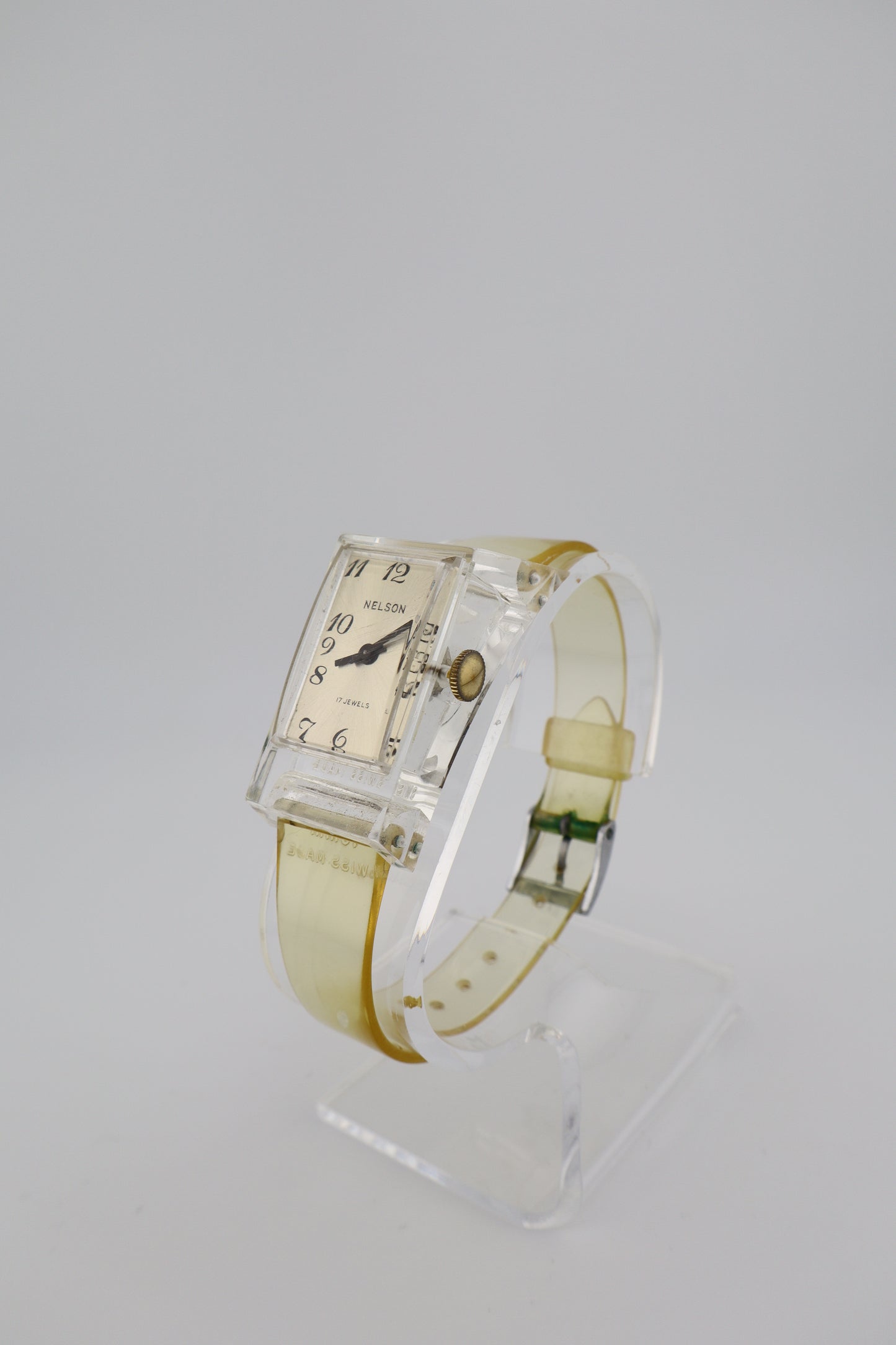 Vintage 1970s Nelson 17-Jewel Manual Wind Men’s Watch with Clear Case