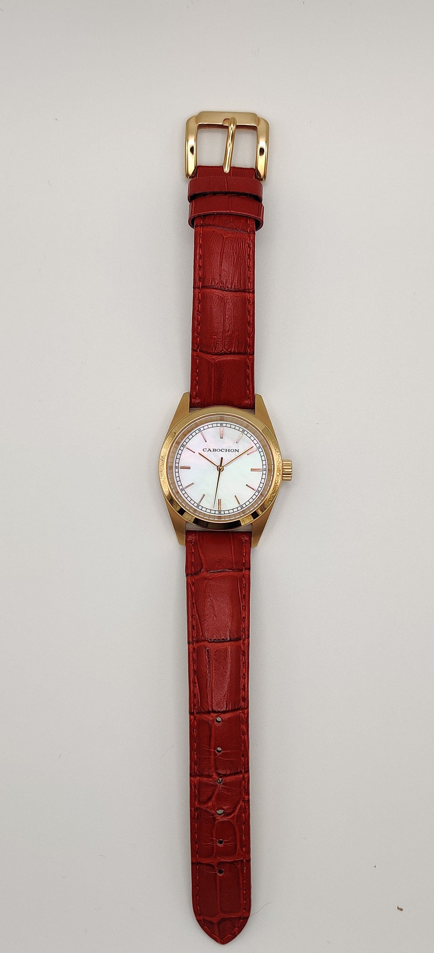Cabochon Swiss Red Leather Women's Watch
