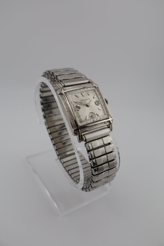 Vintage Bulova 1964 'Diamond Excellency' 10K White GF Florentine Bezel Manual Wind Men's Watch