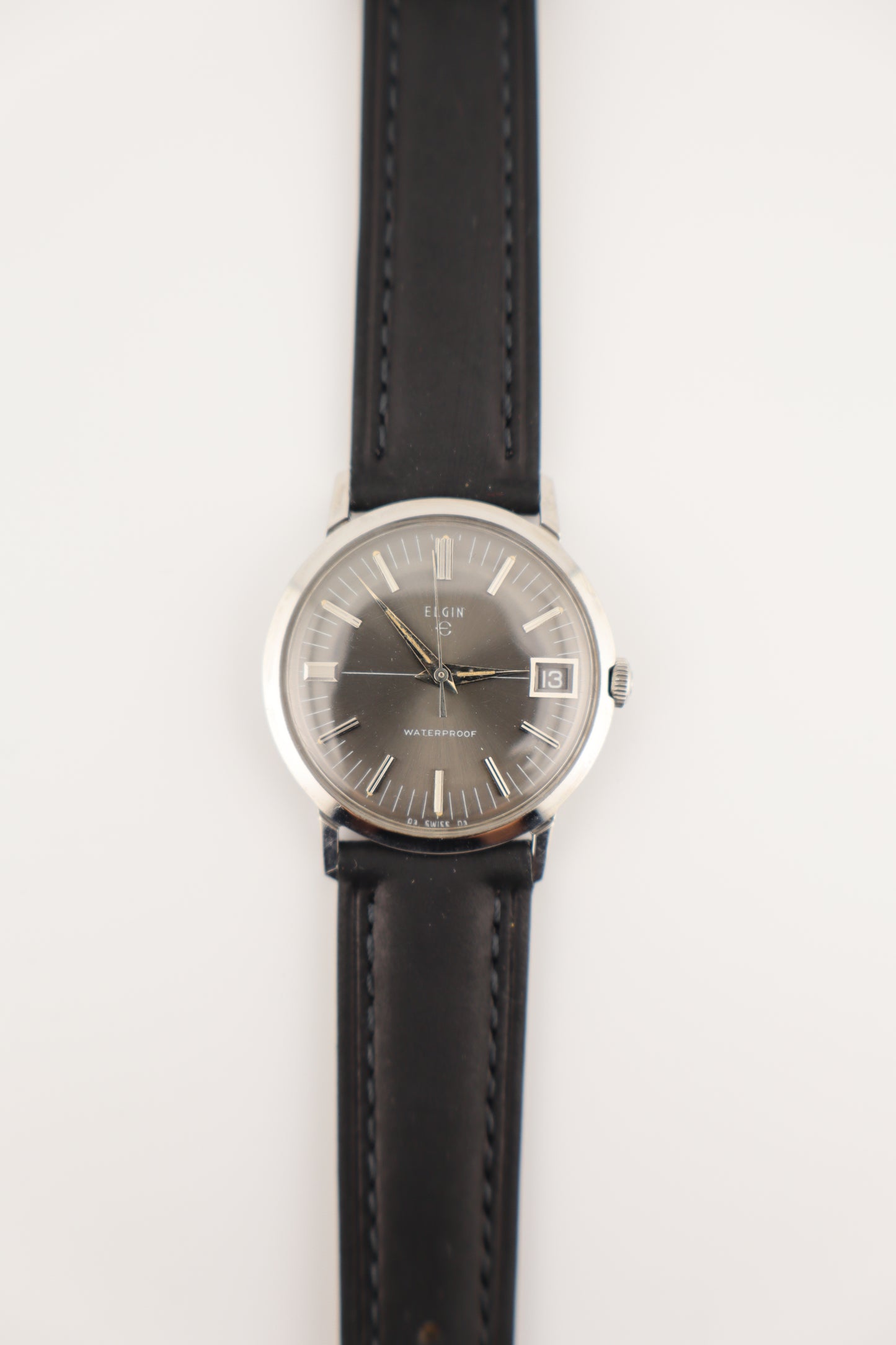 Vintage 1960's Elgin Charcoal Dial Manual-Wind Swiss Men's Watch