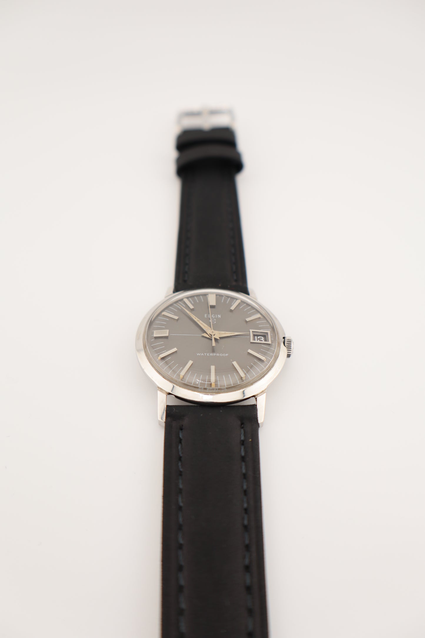 Vintage 1960's Elgin Charcoal Dial Manual-Wind Swiss Men's Watch