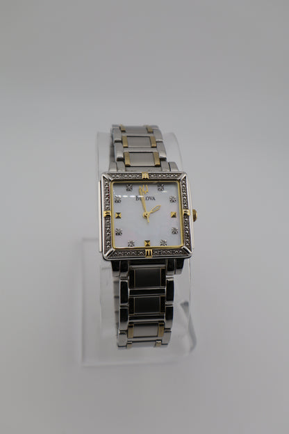 Bulova Diamond Series Square Two-Tone Mother of Pearl Quartz Women's Watch