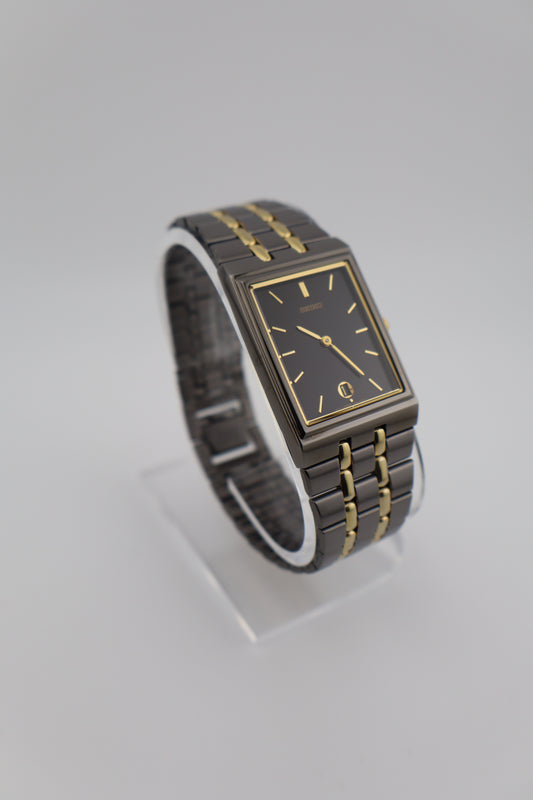 Vintage 1996 Seiko Tank Two-Tone Stainless Steel Quartz Men's Watch