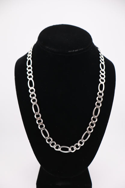 Sterling Silver Figaro Chain Necklace – 20.5” (925 Italy, Lobster Clasp, 32.7g)