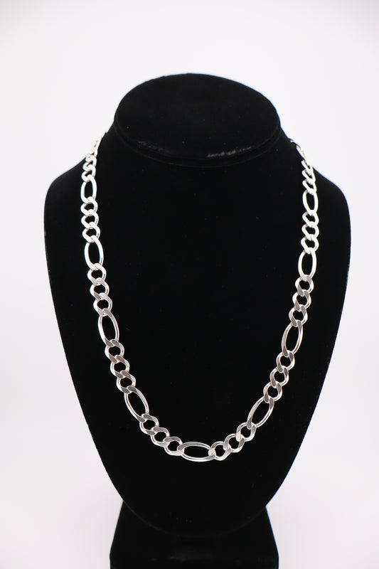 Sterling Silver Figaro Chain Necklace – 20.5” (925 Italy, Lobster Clasp, 32.7g)