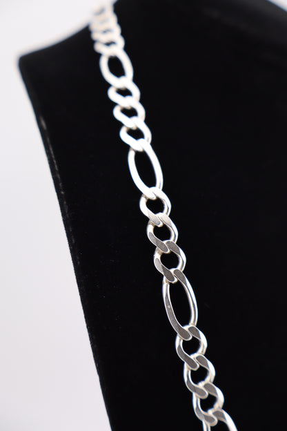 Sterling Silver Figaro Chain Necklace – 20.5” (925 Italy, Lobster Clasp, 32.7g)