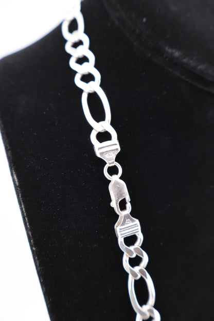 Sterling Silver Figaro Chain Necklace – 20.5” (925 Italy, Lobster Clasp, 32.7g)