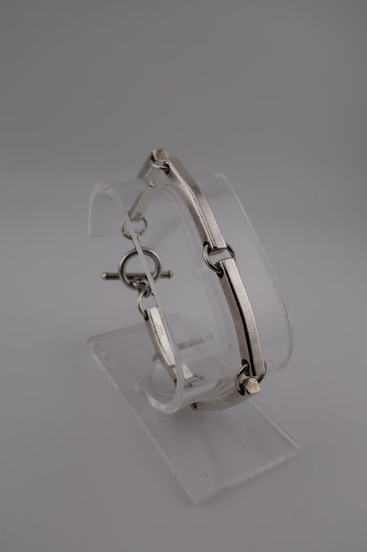 Sterling Silver Bar Link Bracelet – 7.5” (925, Toggle Clasp, 29g)