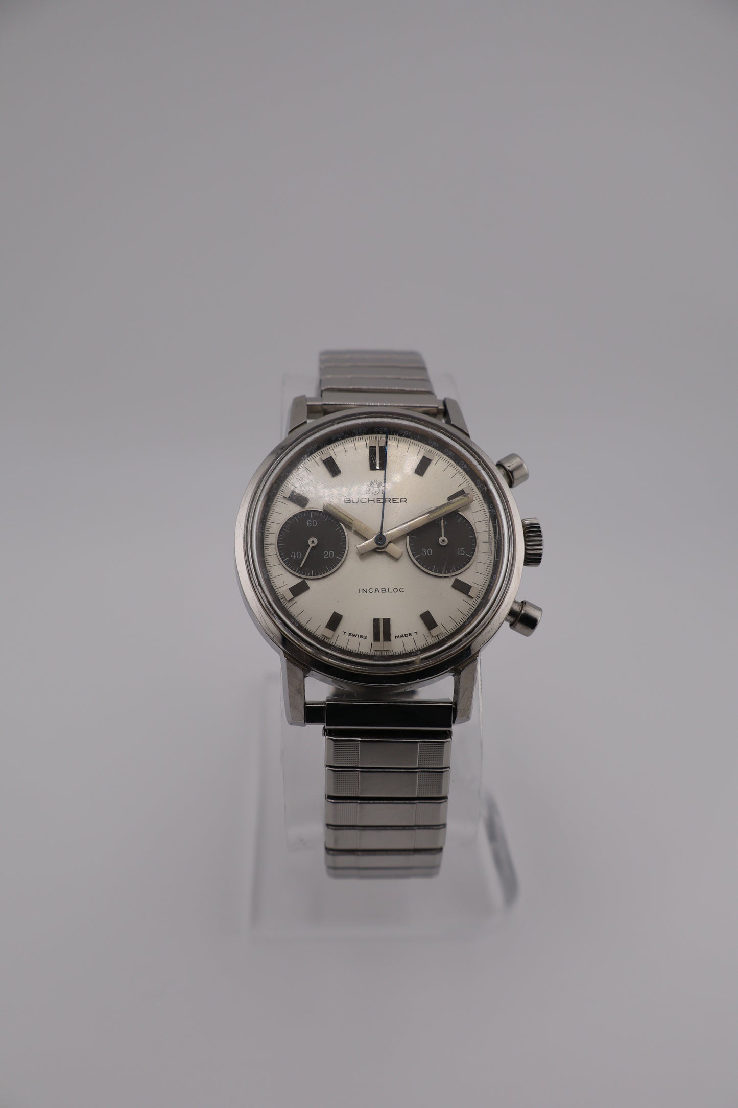 Vintage Bucherer Panda Chronograph Valjoux 7733 Manual Wind Swiss Men's Watch