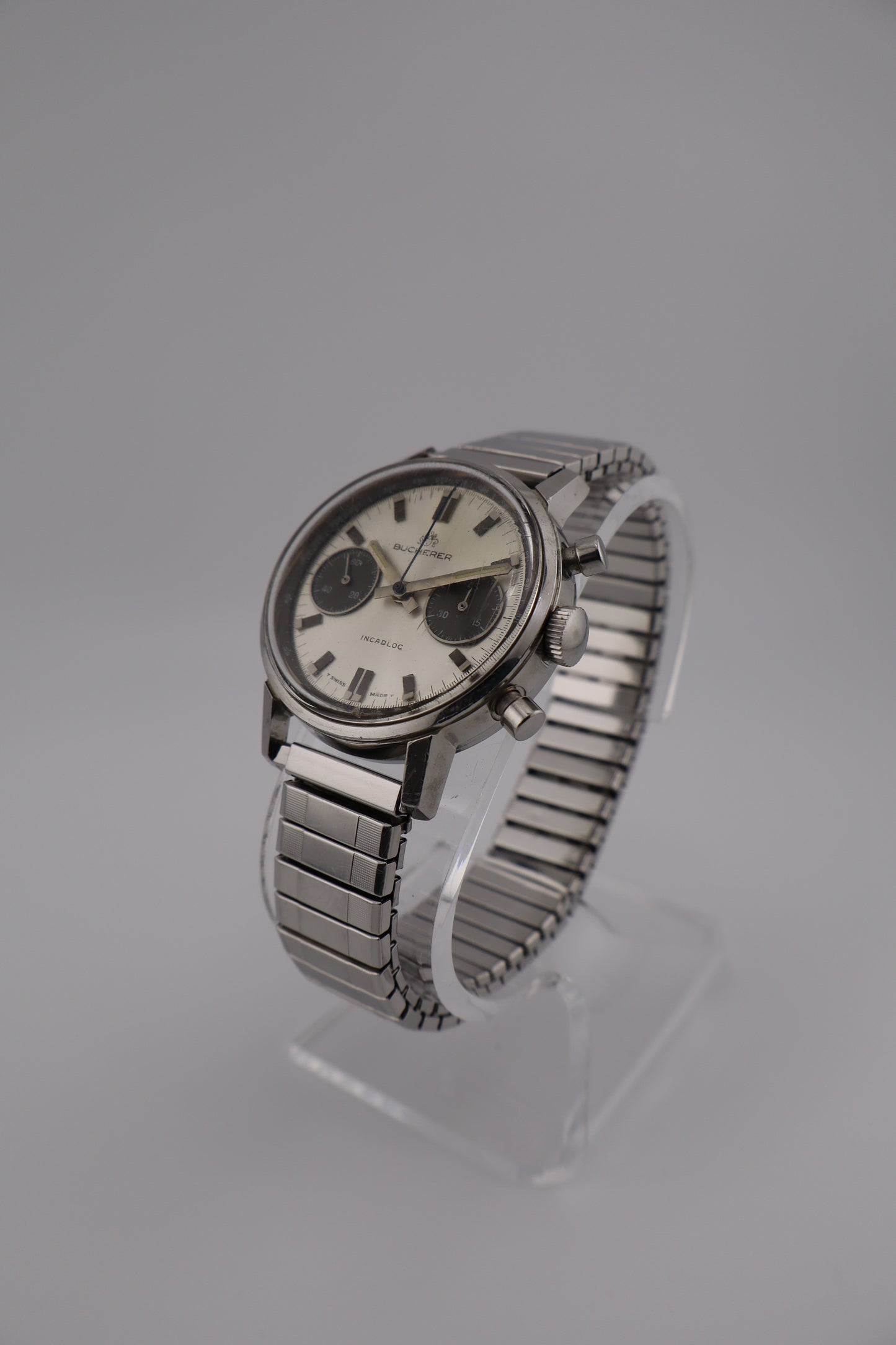 Vintage Bucherer Panda Chronograph Valjoux 7733 Manual Wind Swiss Men's Watch