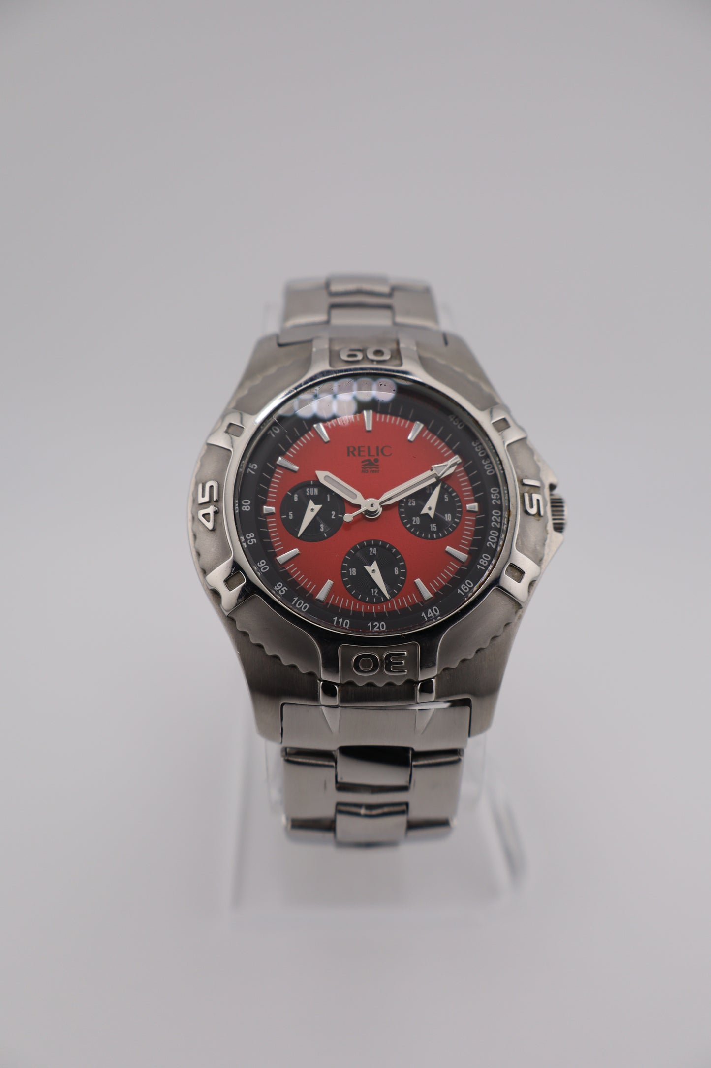 Vintage Relic Red Dial Chronograph Quartz Men's Watch w/ Original Band