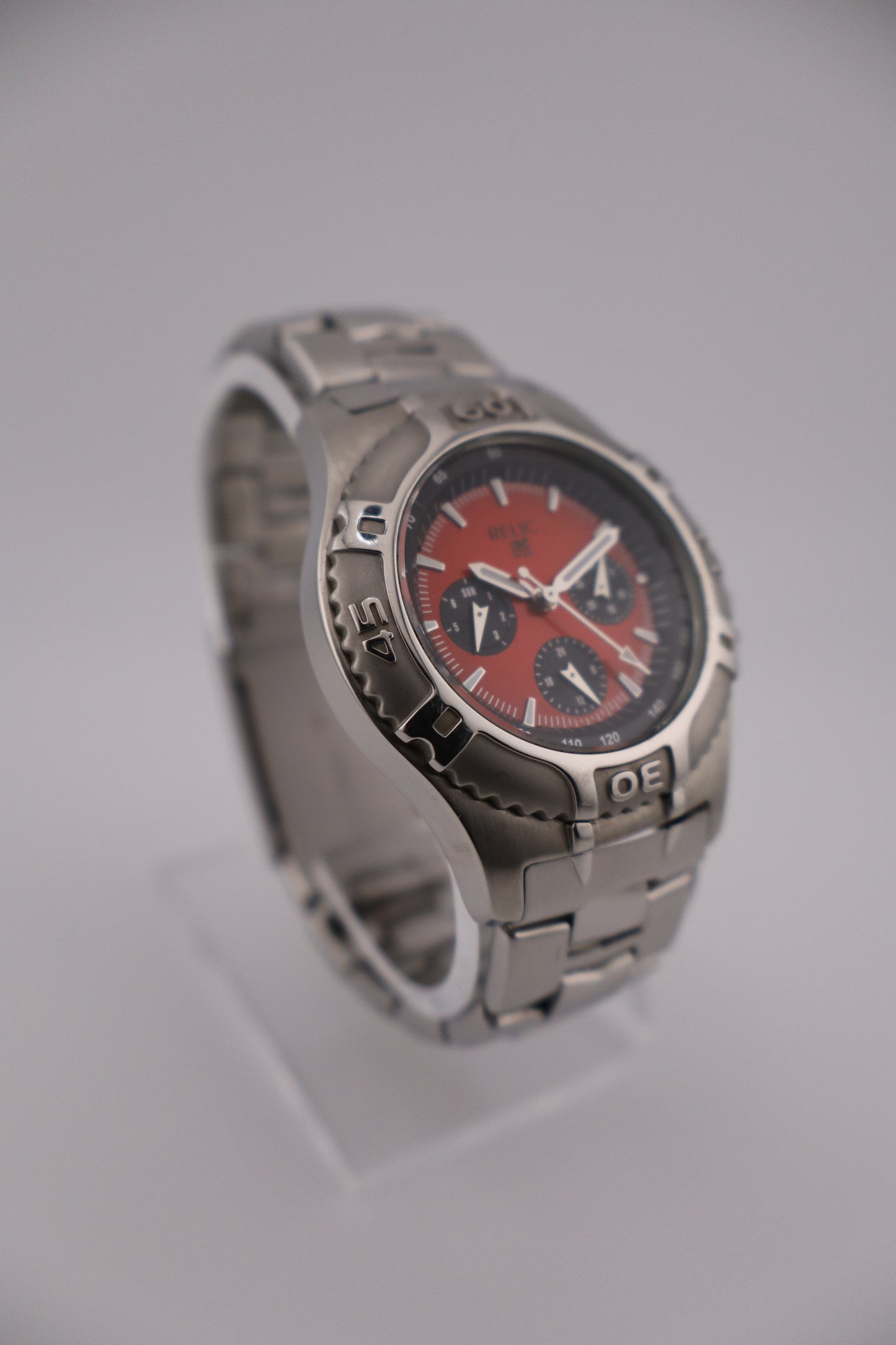 Vintage Relic Red Dial Chronograph Quartz Men's Watch w/ Original Band