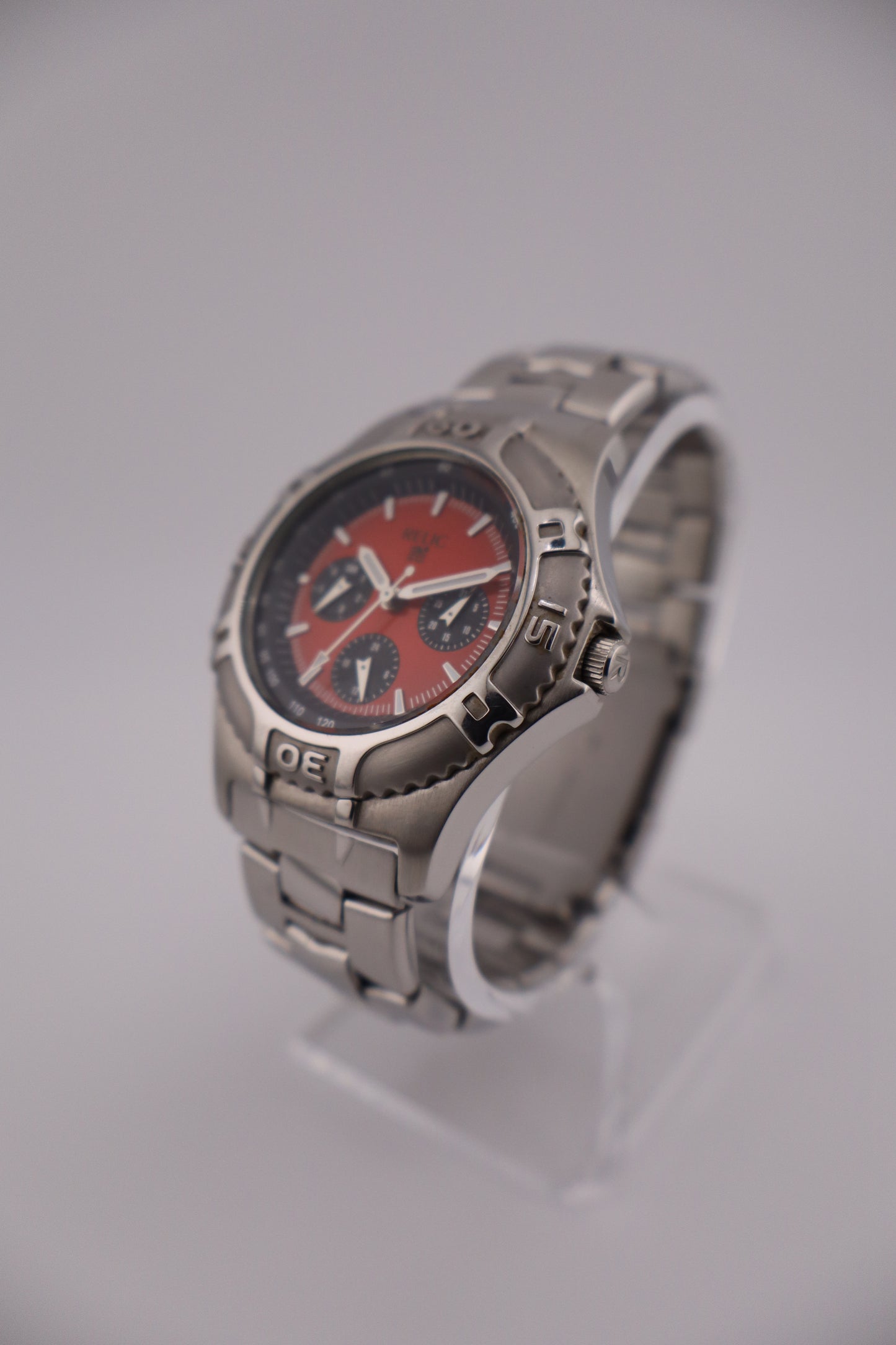 Vintage Relic Red Dial Chronograph Quartz Men's Watch w/ Original Band