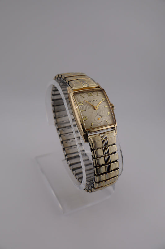 Vintage Bulova 1961 Art-Deco Manual Wind Tank 10k RGP Men's Watch