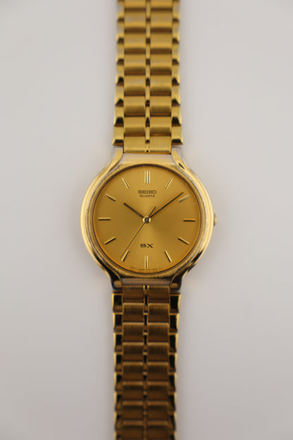 Vintage Seiko 1991 SX Quartz Dress Watch Gold Tone (V701-6K00, Fresh Battery, Original Bracelet)