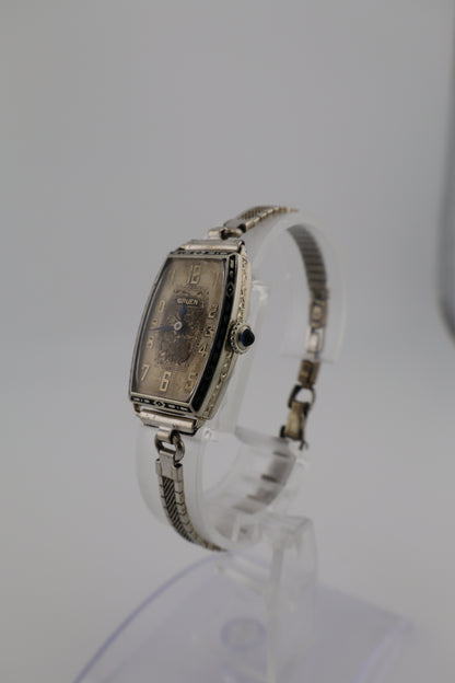 Vintage C.1929 Gruen Cartouche Art Deco 14K Gold Reinforced Metal 15J Women's Watch
