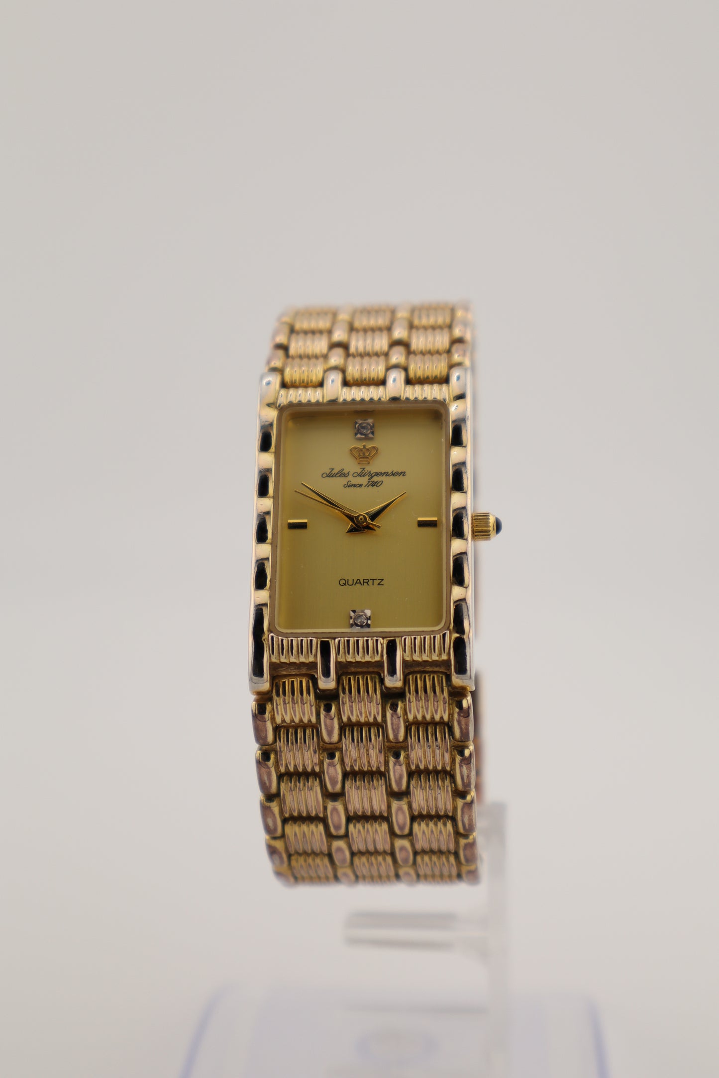 Vintage Jules Jurgensen Tank Gold-Tone Diamond Accent Quartz Women's Watch