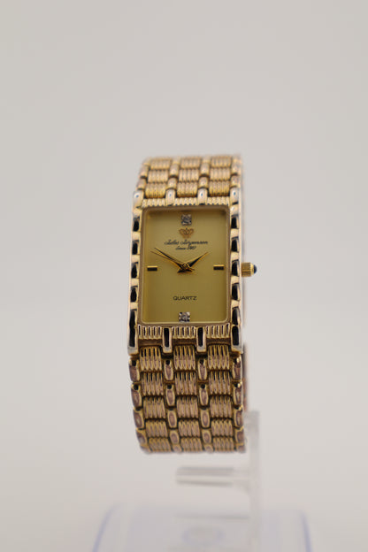 Vintage Jules Jurgensen Tank Gold-Tone Diamond Accent Quartz Women's Watch