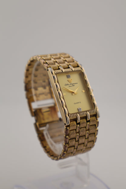 Vintage Jules Jurgensen Tank Gold-Tone Diamond Accent Quartz Women's Watch