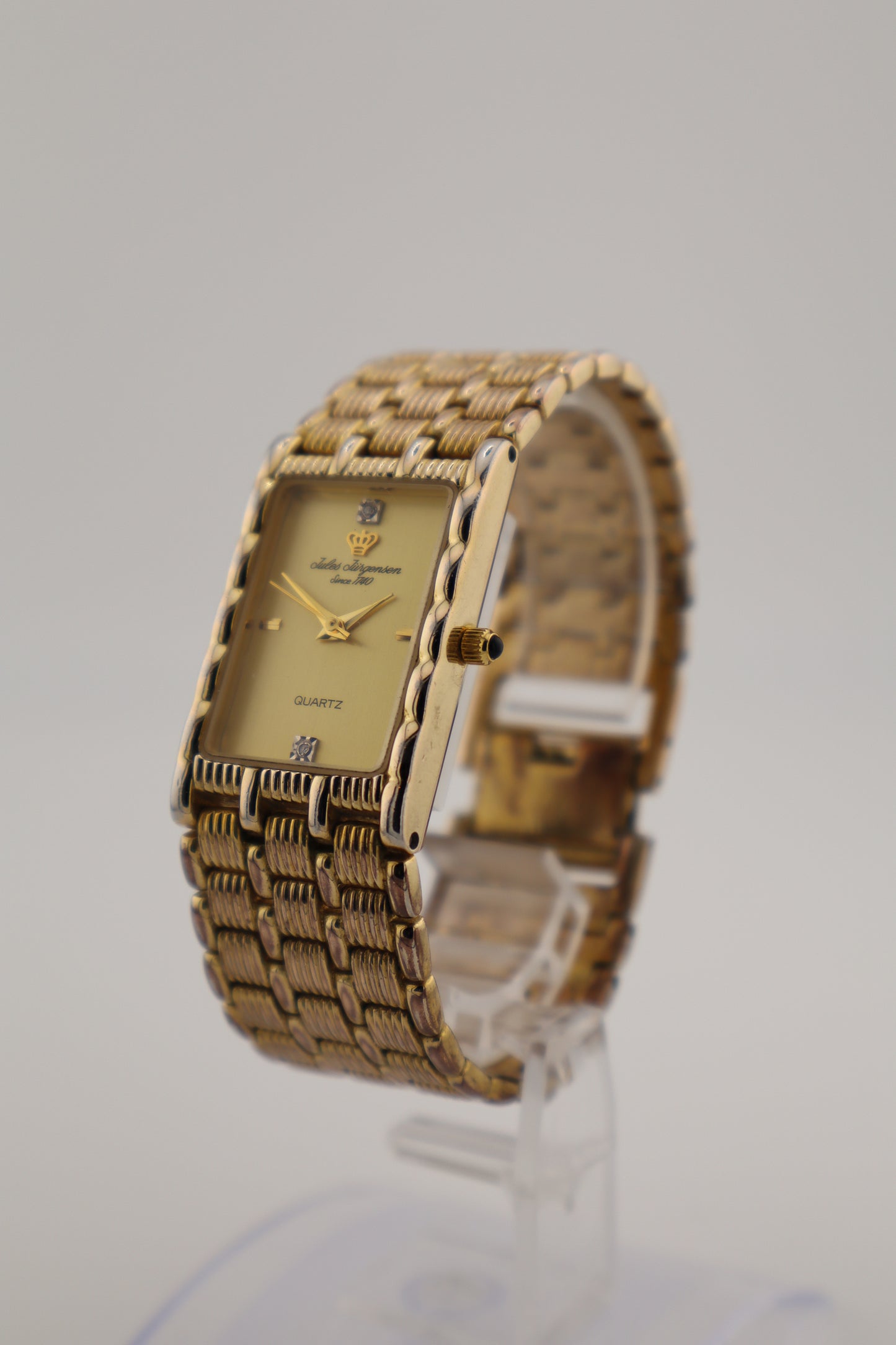 Vintage Jules Jurgensen Tank Gold-Tone Diamond Accent Quartz Women's Watch