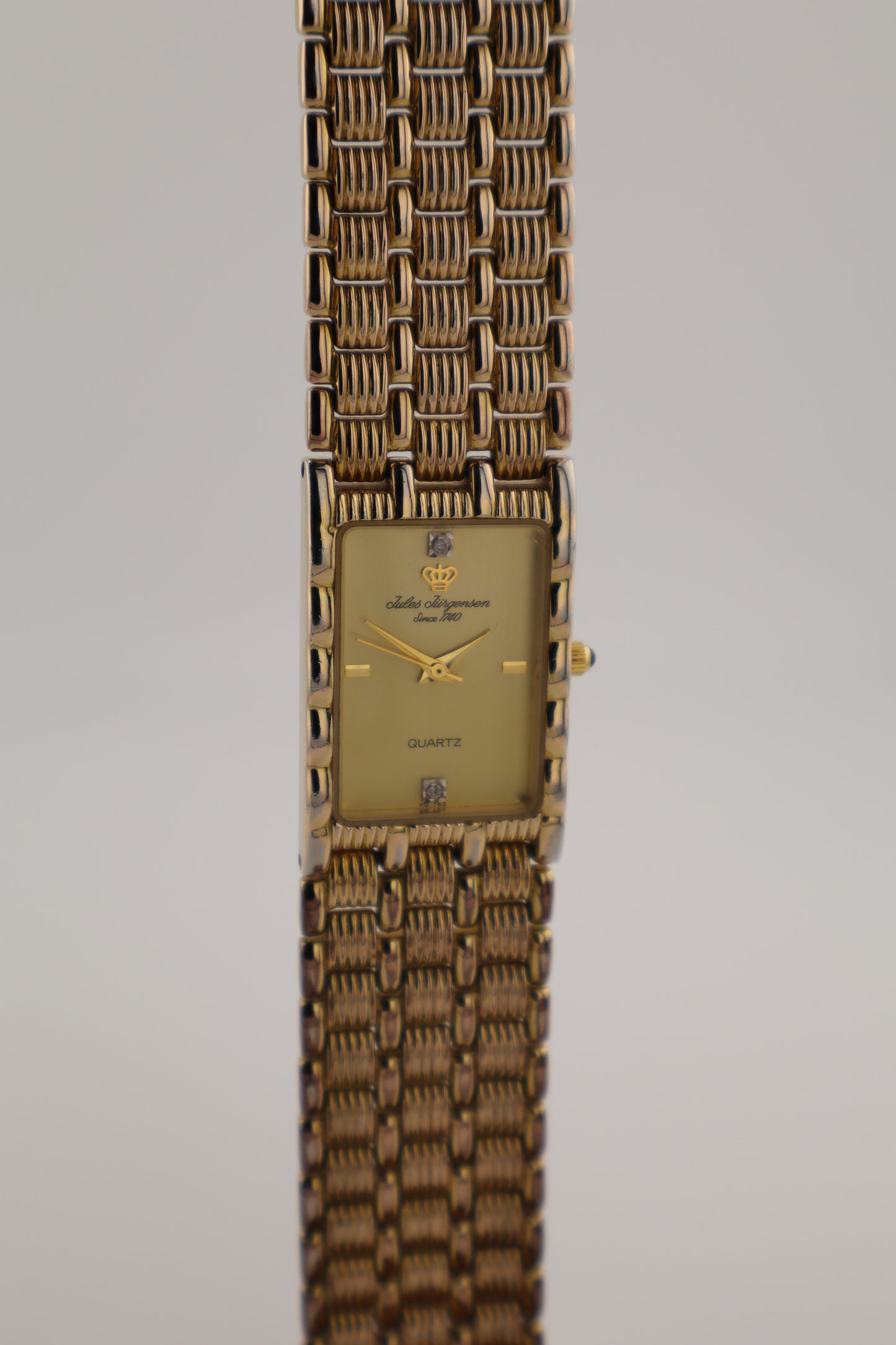 Vintage Jules Jurgensen Tank Gold-Tone Diamond Accent Quartz Women's Watch