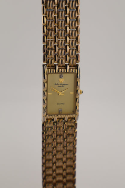 Vintage Jules Jurgensen Tank Gold-Tone Diamond Accent Quartz Women's Watch