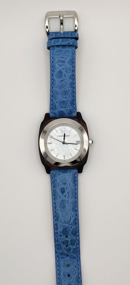 Cabochon Swiss Blue Leather Women's Watch