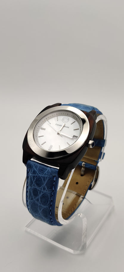 Cabochon Swiss Blue Leather Women's Watch