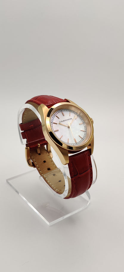 Cabochon Swiss Red Leather Women's Watch