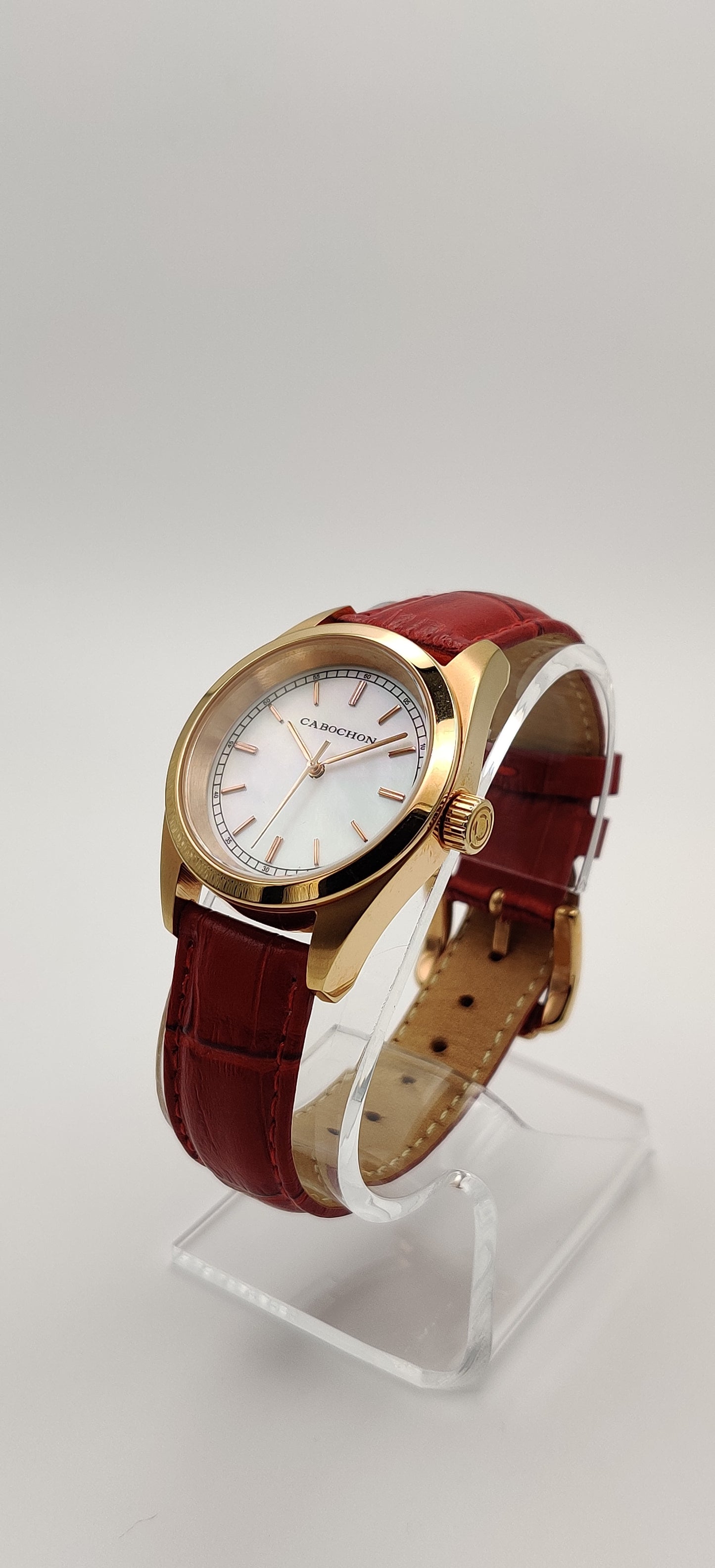Cabochon Swiss Red Leather Women's Watch