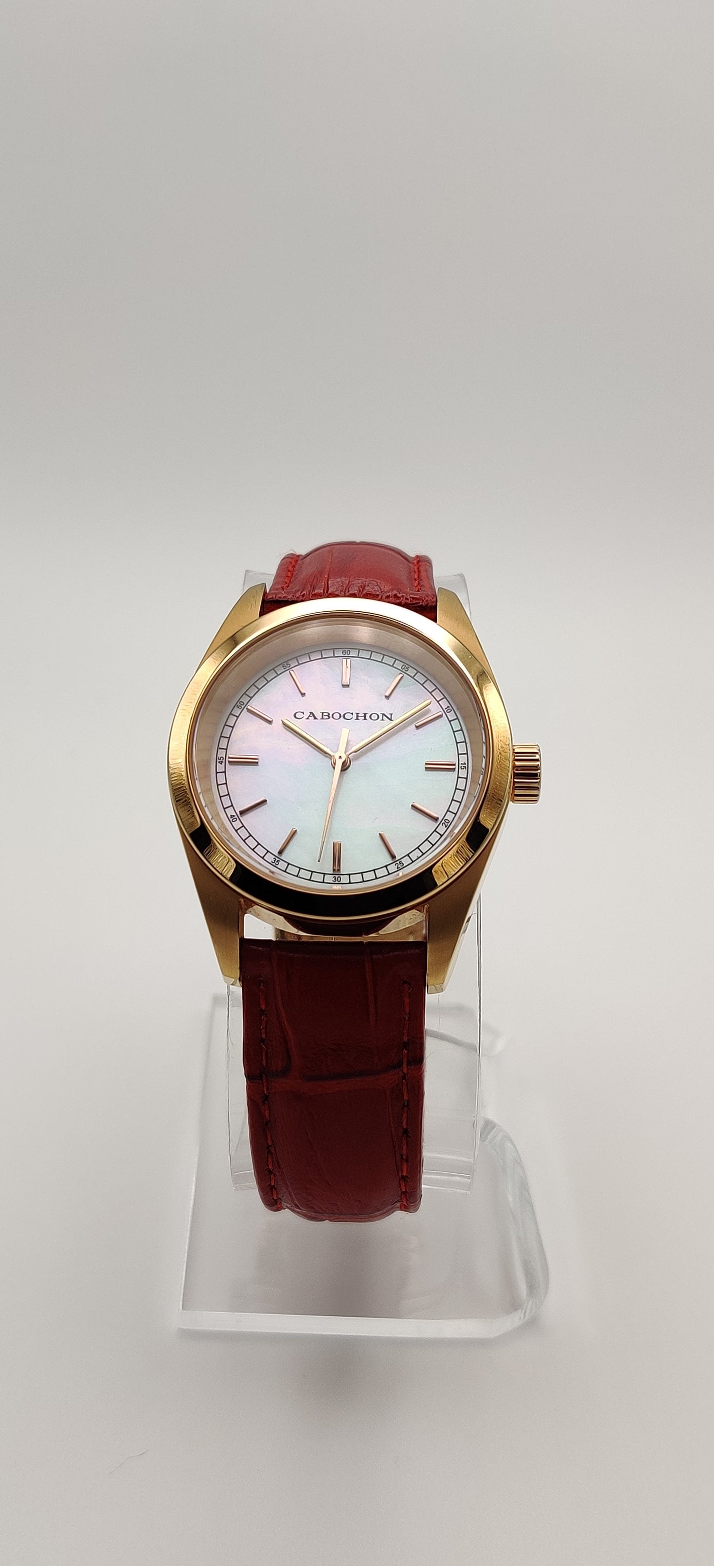 Cabochon Swiss Red Leather Women's Watch