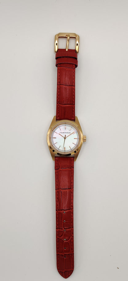 Cabochon Swiss Red Leather Women's Watch