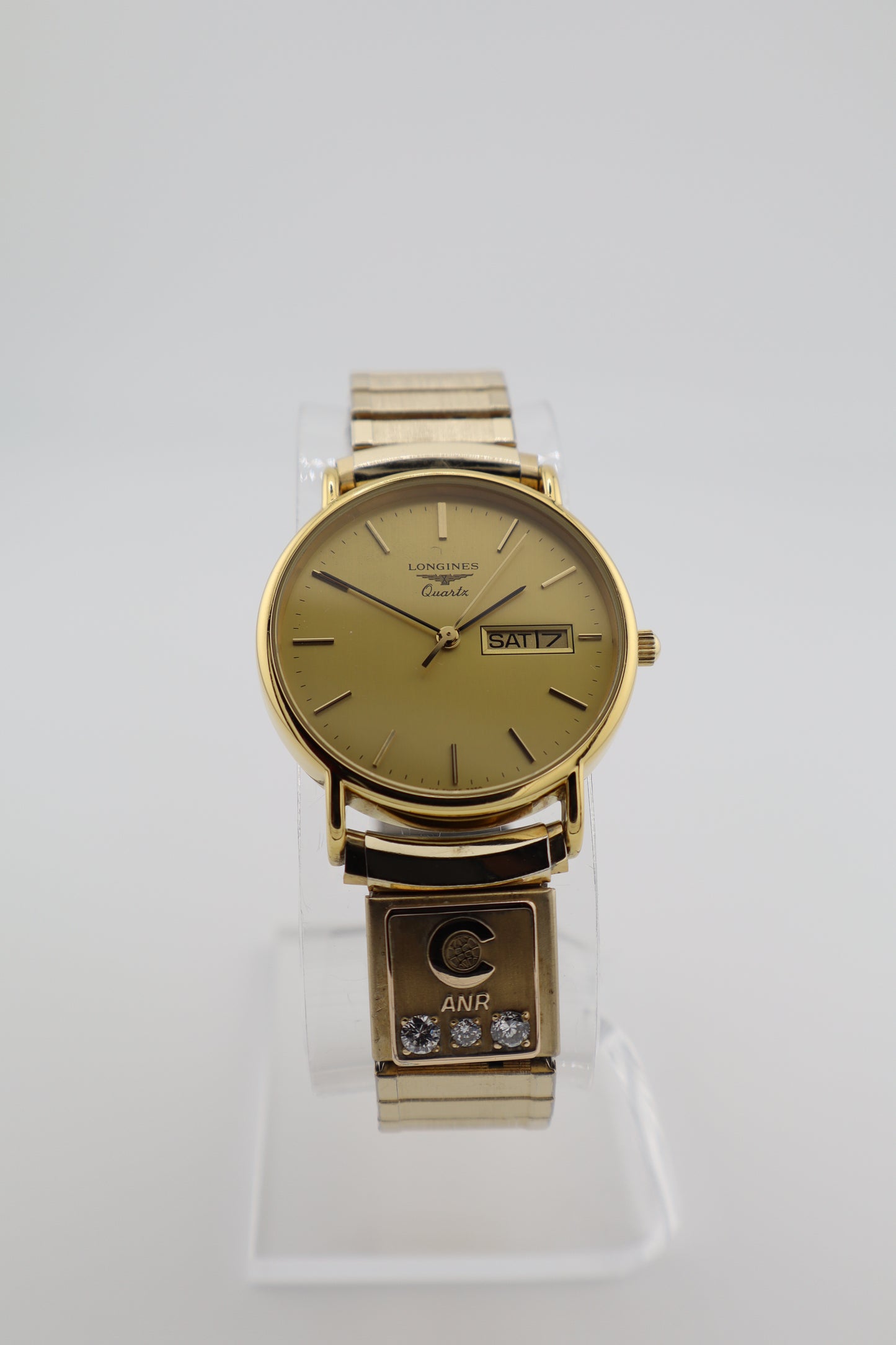 Vintage Longines Swiss Quartz Men’s Watch Gold Tone | Day-Date | Box & Papers | Diamond Award Charm