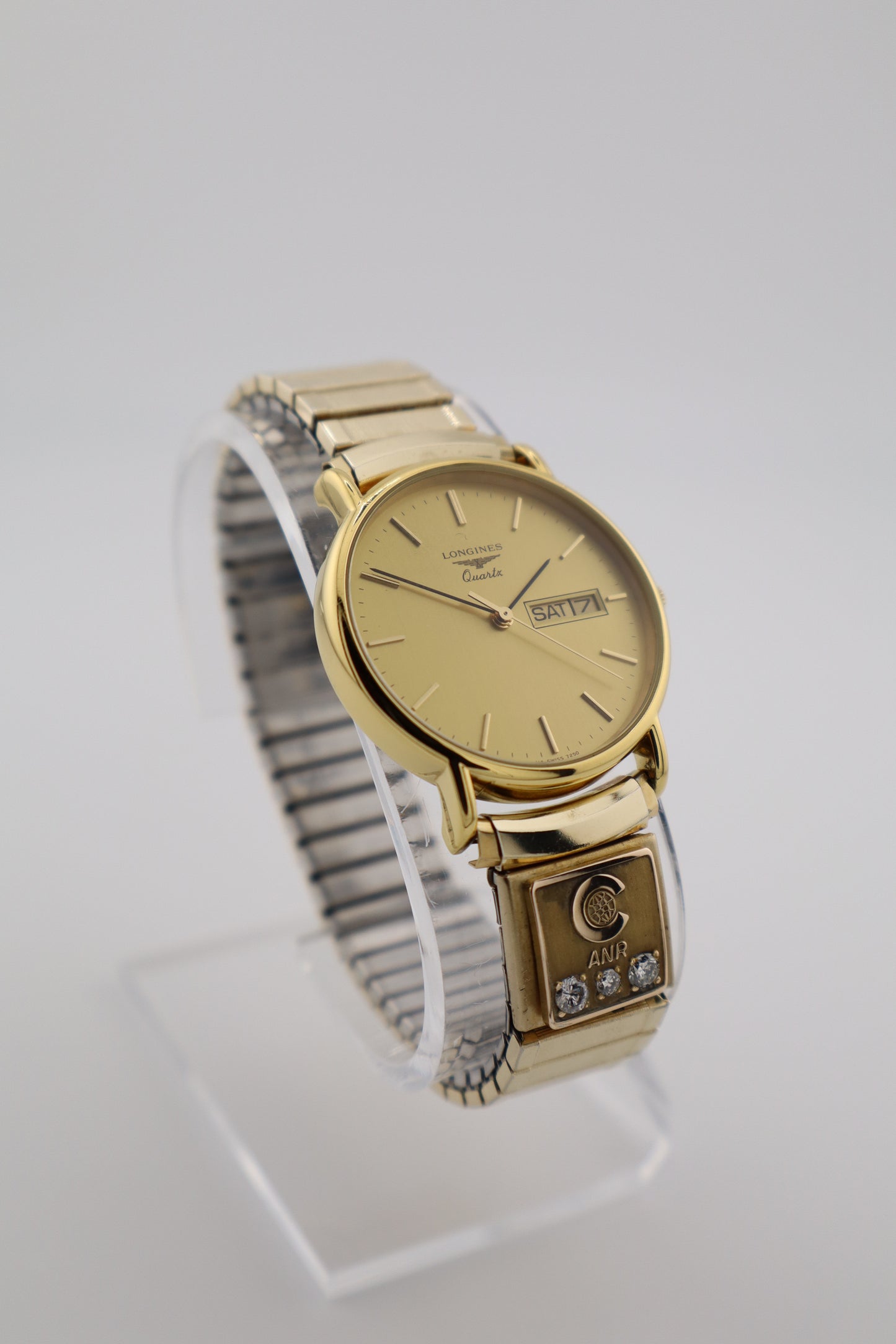 Vintage Longines Swiss Quartz Men’s Watch Gold Tone | Day-Date | Box & Papers | Diamond Award Charm