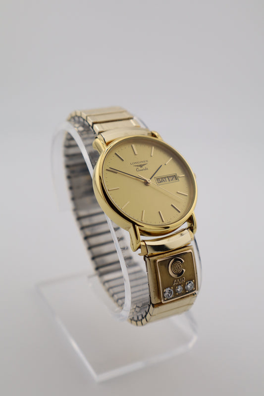 Vintage Longines Swiss Quartz Men’s Watch Gold Tone | Day-Date | Box & Papers | Diamond Award Charm