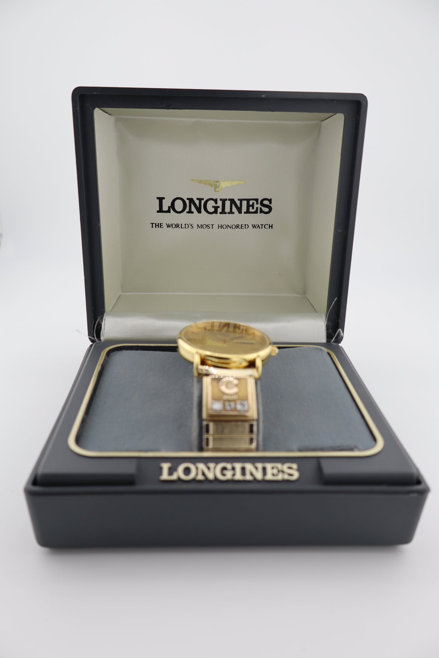 Vintage Longines Swiss Quartz Men’s Watch Gold Tone | Day-Date | Box & Papers | Diamond Award Charm