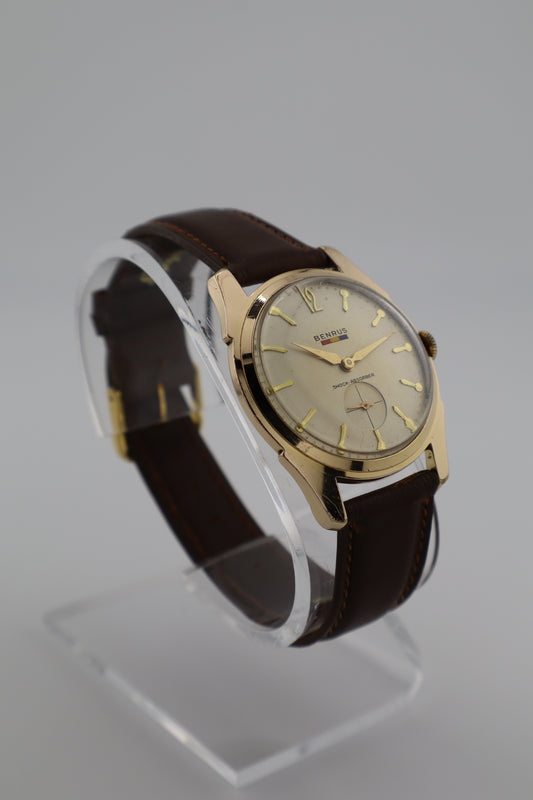 Vintage Benrus 1950s "Shock-Absorber" 10K Gold Filled Manual Wind Men's Watch - Tricolor Shield