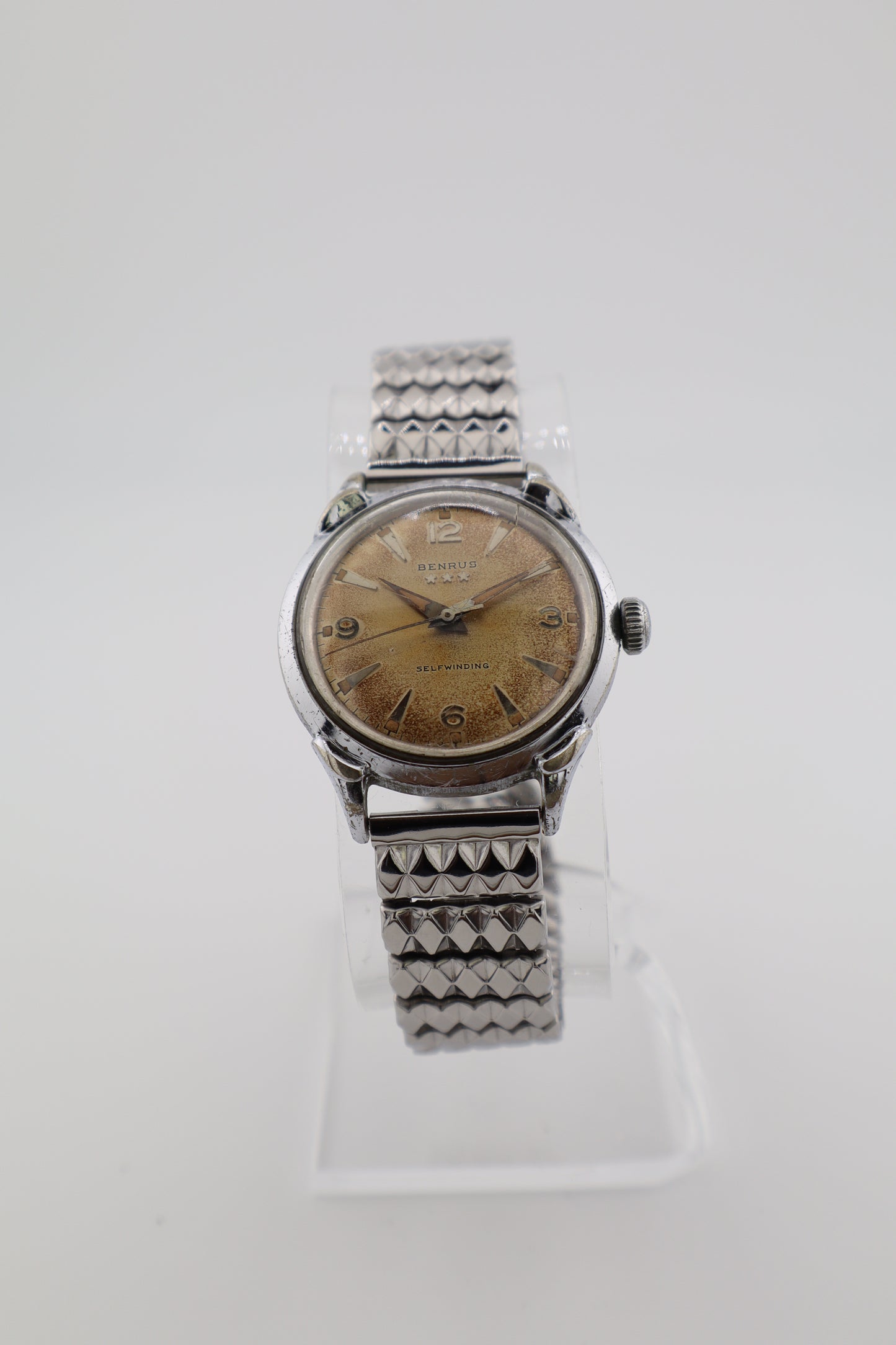 Vintage Benrus 1950's Three Star Tropical Patina Dial 17J Self-Winding Men's Watch