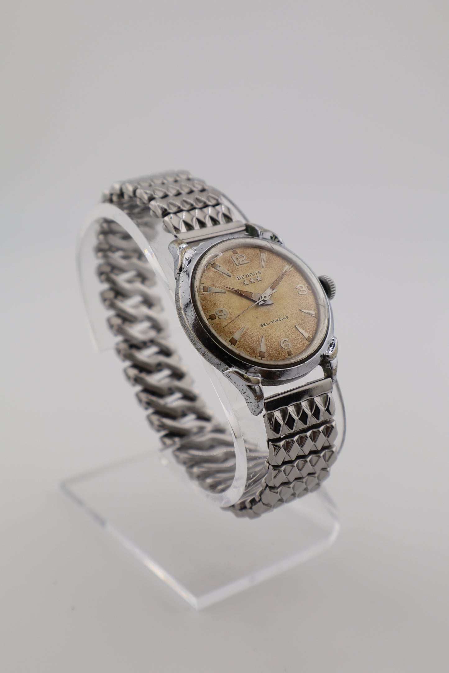 Vintage Benrus 1950's Three Star Tropical Patina Dial 17J Self-Winding Men's Watch