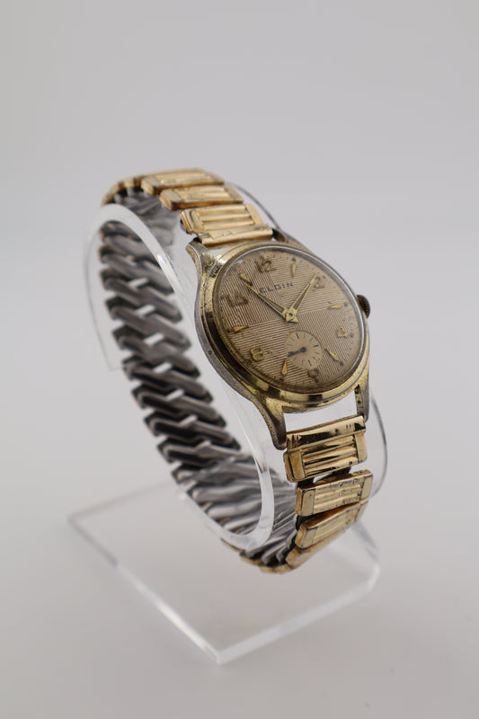 Vintage Elgin 1950's Textured Sector Dial Small Seconds 17J Manual Wind Men's Watch