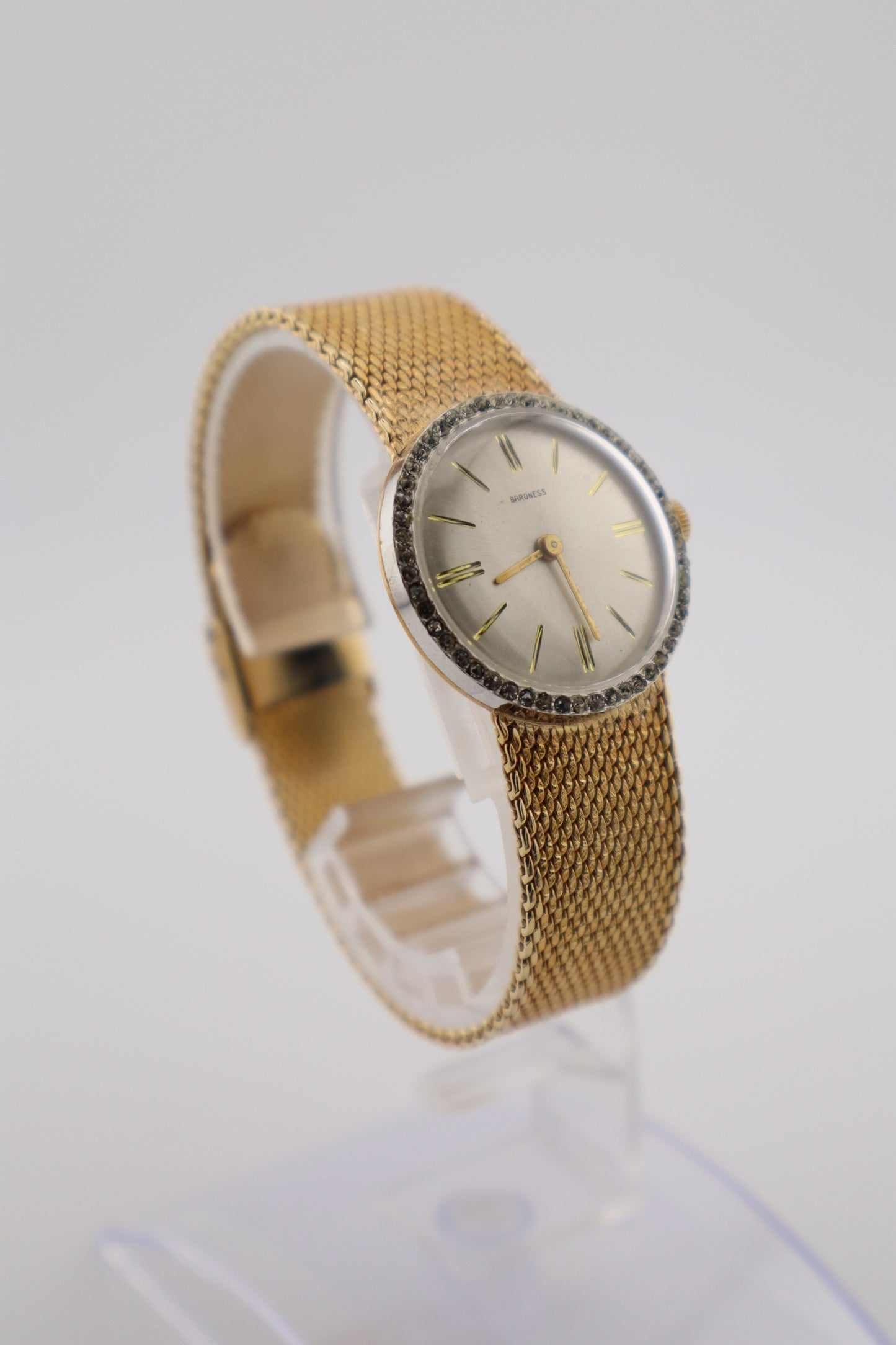 Vintage Baroness 1970's 17J Manual Wind Crystal Bezel Women's Watch - Integrated Bracelet, Box