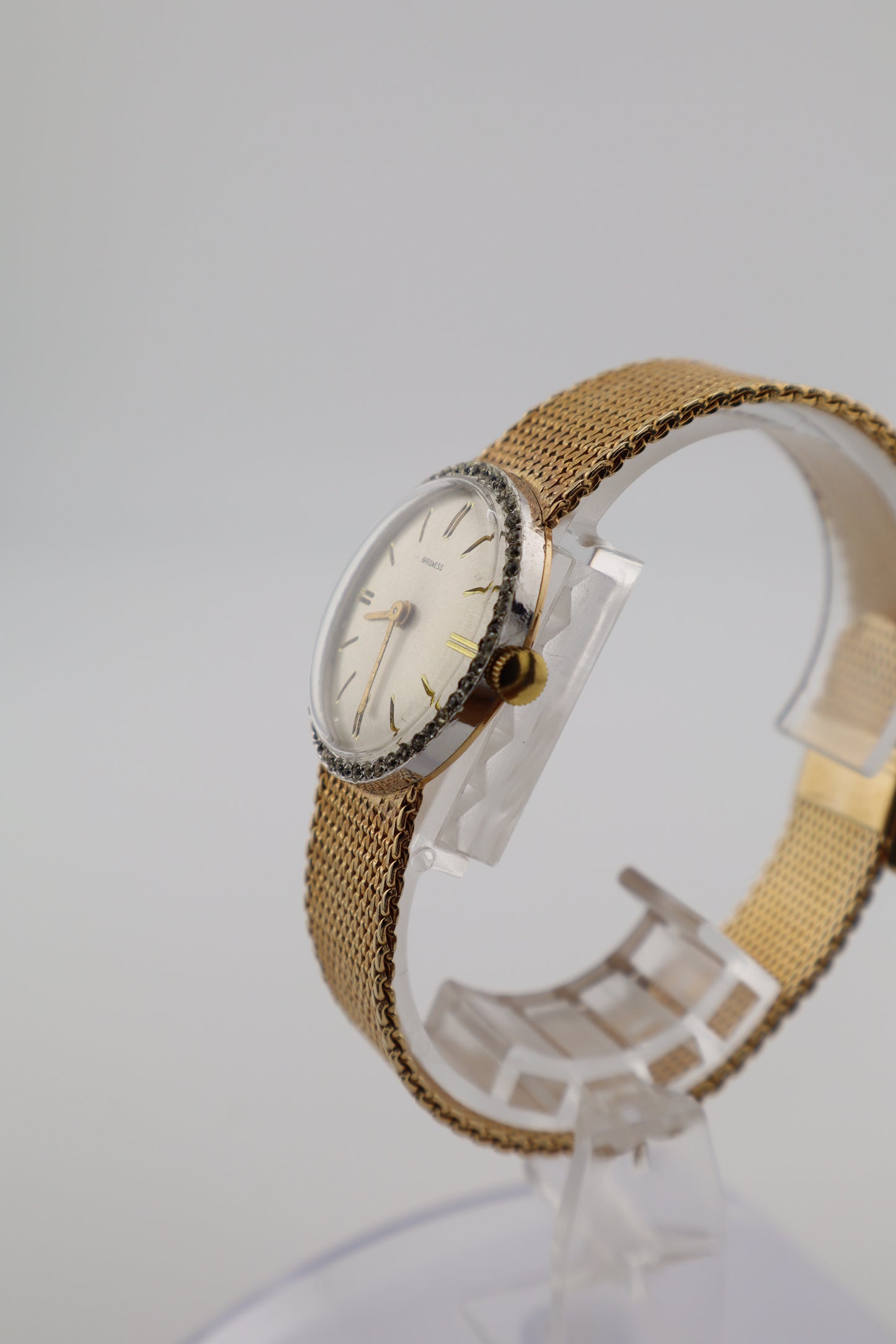 Vintage Baroness 1970's 17J Manual Wind Crystal Bezel Women's Watch - Integrated Bracelet, Box